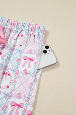 Pink Bow Wreath Pattern Christmas Holiday Bow Tie Front Pajama Set