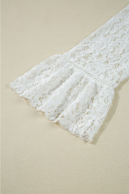 White Tie V Neck Lace Ruffle Detail Long Sleeve Blouse