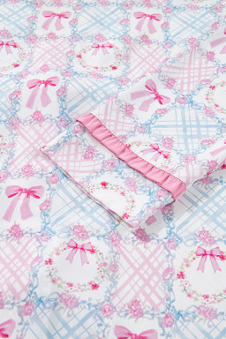 Pink Bow Wreath Pattern Christmas Holiday Bow Tie Front Pajama Set