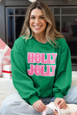 Sea Green HOLLY JOLLY Letter Christmas Holiday Sweatshirt