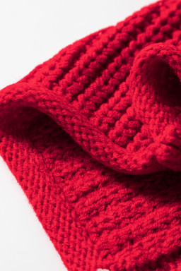 Racing Red Contrast Trim Textured Knit Drawstring Hooded Sweater