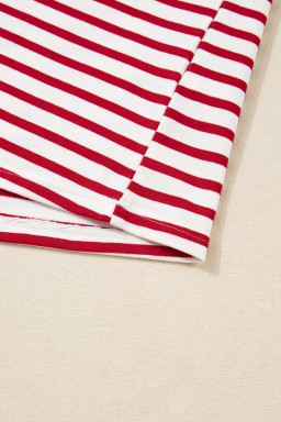 Red Striped Ruffle Shoulder Long Sleeve Top