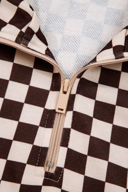 Black Athleisure Checkered Pullover and Jogger Pants Set