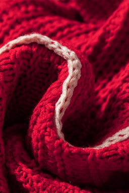 Racing Red Contrast Trim Textured Knit Drawstring Hooded Sweater