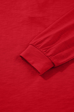 Racing Red Casual Button V Neck Long Sleeve Top