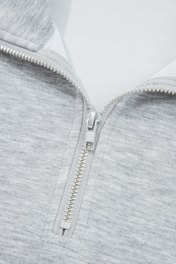 Light Grey Zip Collar Long Sleeve Top Drawstring Pants Set