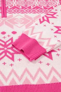 Rose Red Christmas Snowflake Quarter Zip Collard Sweater