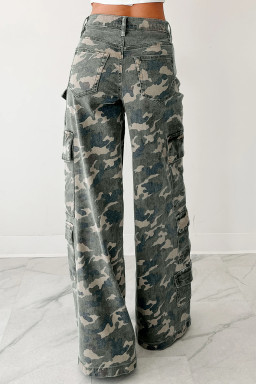 Green Camo Multi Pocket Cargo Wide Leg Jeans