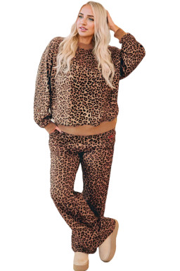 Khaki Allover Leopard Pullover and Pants Outfit