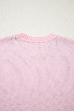 Pink Christmas Ginger Bread Man Print Round Neck Casual Sweater