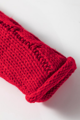 Racing Red Contrast Trim Textured Knit Drawstring Hooded Sweater