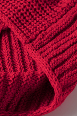 Racing Red Contrast Trim Textured Knit Drawstring Hooded Sweater