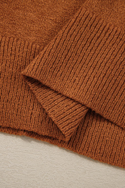 Brown Striped Ribbed Edge Drop Shoulder Sweater