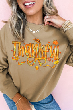 Khaki Thankful Fall Vibe Graphic Heat Transfer Printing Thanksgiving Sweatshirt
