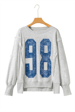 Light Grey Faded Varsity Print Loose Pullover Top