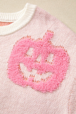 Beige Halloween Cute Pumpkin Pattern Sweater
