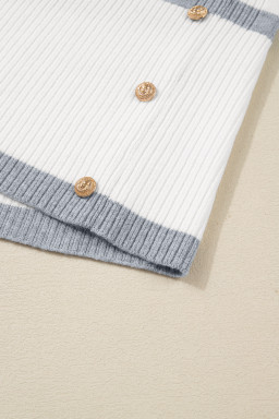 Gray Stripe Ribbed Buttoned Detail Drop Shoulder Tunic Sweater