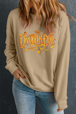 Khaki Thankful Fall Vibe Graphic Heat Transfer Printing Thanksgiving Sweatshirt