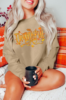 Khaki Thankful Fall Vibe Graphic Heat Transfer Printing Thanksgiving Sweatshirt