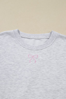 Light Grey Girly Bow Embroidered Pullover Loose Shorts Plus Size Outfit