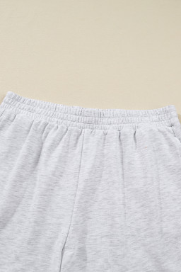 Light Grey Girly Bow Embroidered Pullover Loose Shorts Plus Size Outfit