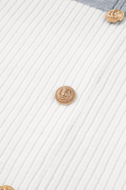 Gray Stripe Ribbed Buttoned Detail Drop Shoulder Tunic Sweater