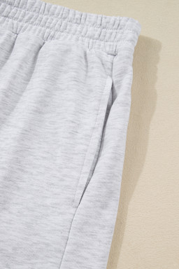 Light Grey Girly Bow Embroidered Pullover Loose Shorts Plus Size Outfit