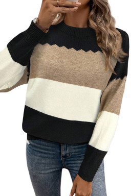 Black Colorblock Crew Neck Drop Shoulder Sweater