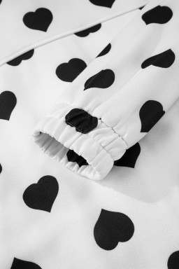 White Zipper Heart Print Collared Jacket