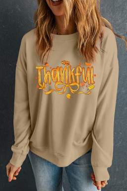 Khaki Thankful Fall Vibe Graphic Heat Transfer Printing Thanksgiving Sweatshirt