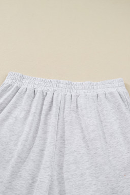 Light Grey Girly Bow Embroidered Pullover Loose Shorts Plus Size Outfit