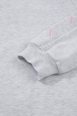 Light Grey Girly Bow Embroidered Pullover Loose Shorts Plus Size Outfit