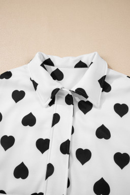 White Zipper Heart Print Collared Jacket