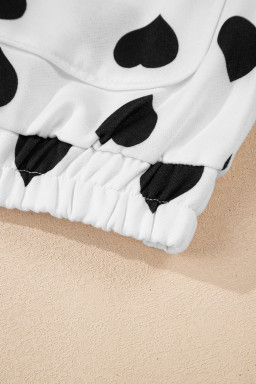 White Zipper Heart Print Collared Jacket