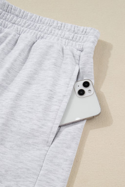 Light Grey Girly Bow Embroidered Pullover Loose Shorts Plus Size Outfit