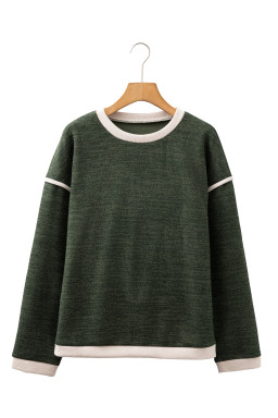 Four Leaf Clover Contrast Color Trim Knit Drop Shoulder Loose Top