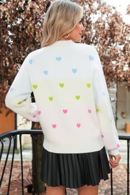 Multicolor Heart Pattern Colorblock High Neck Sweater