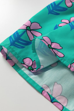 Green Floral Print Frilly Smocked High Waist Mini Dress