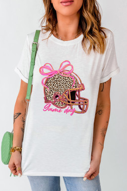 White Leopard Game Day Helmet Graphic Heat Transfer Printing Tee