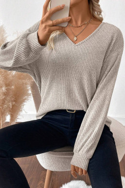 Simply Taupe Leopard Back Bow Ribbed Top