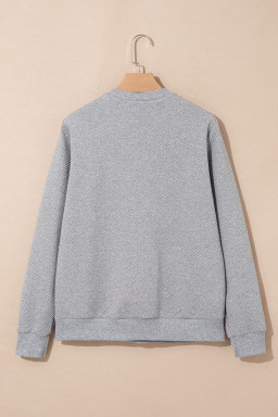 Medium Grey Solid Color Texture Zipper V Neck Sweatshirt