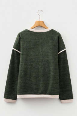 Four Leaf Clover Contrast Color Trim Knit Drop Shoulder Loose Top