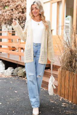 Smoke Gray Solid Color Hollow Knit Cardigan