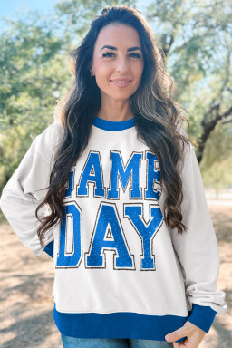 White GAME DAY Letter Contrast Trim Baggy Sweatshirt