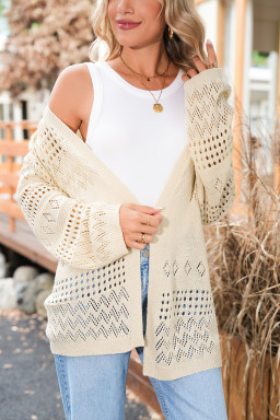 Smoke Gray Solid Color Hollow Knit Cardigan