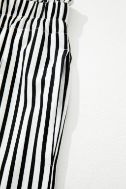 Black Striped Frill Knot Waist Decor Pants