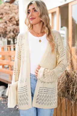 Smoke Gray Solid Color Hollow Knit Cardigan