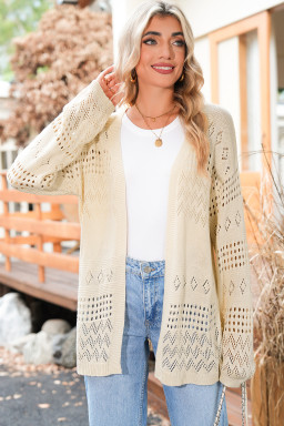 Smoke Gray Solid Color Hollow Knit Cardigan