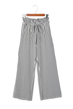 Black Striped Frill Knot Waist Decor Pants