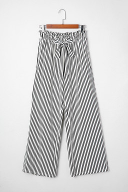 Black Striped Frill Knot Waist Decor Pants
